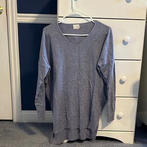 Light Slate Gray V-Neck Knit Tunic Sweater